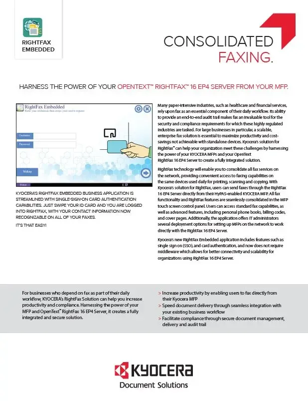 Kyocera, Software, Document Management Kyocera, Rightfax Embedded, Mega Business Systems